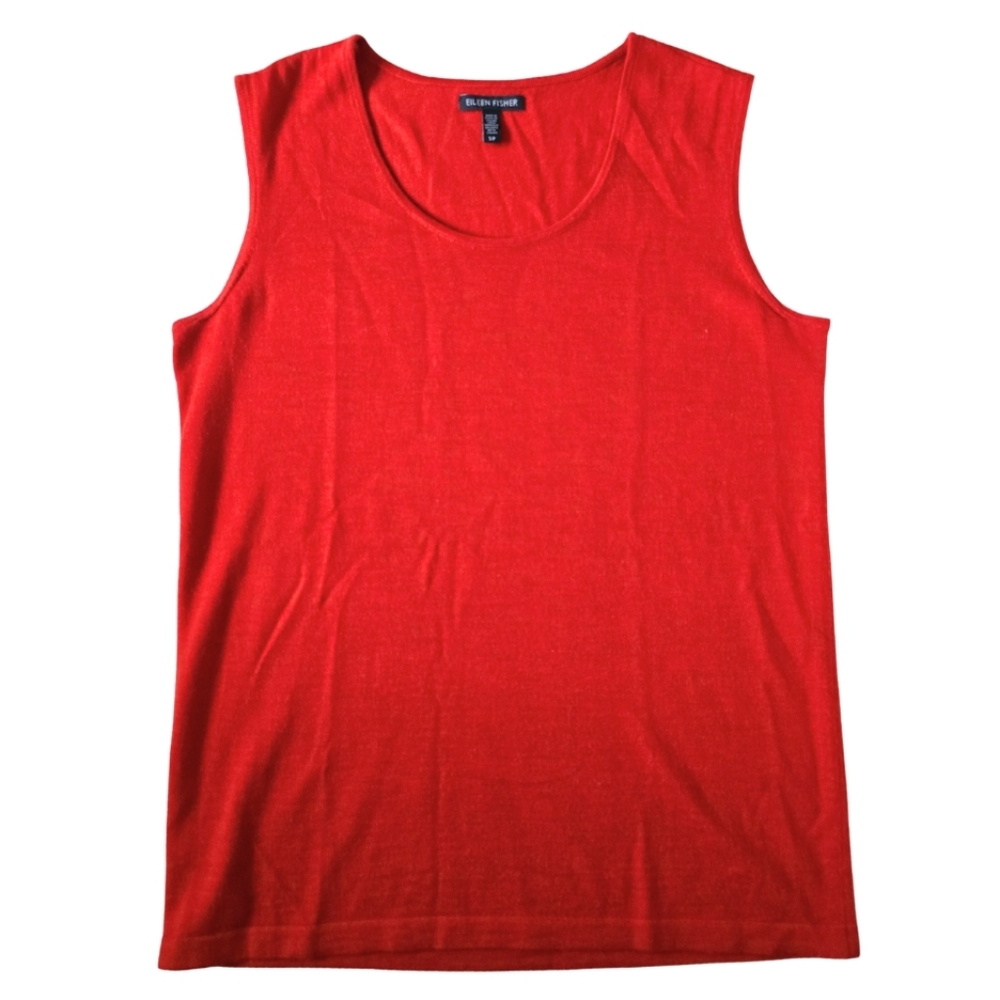 Eileen Fisher Rust Red Orange 100% Merino Wool Sleeveless Tank Top Small Blouse